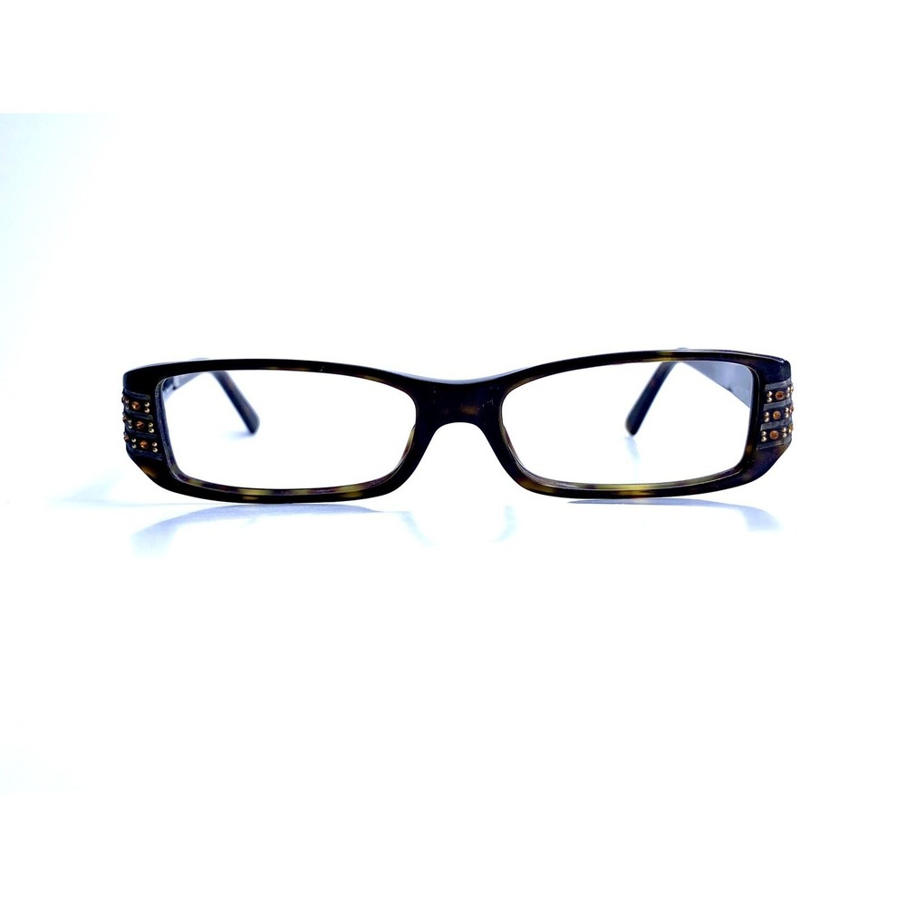 Prada Brown Tortoise Crystal Temple Rectangular Glasses Italy VPR07L 52 15 135